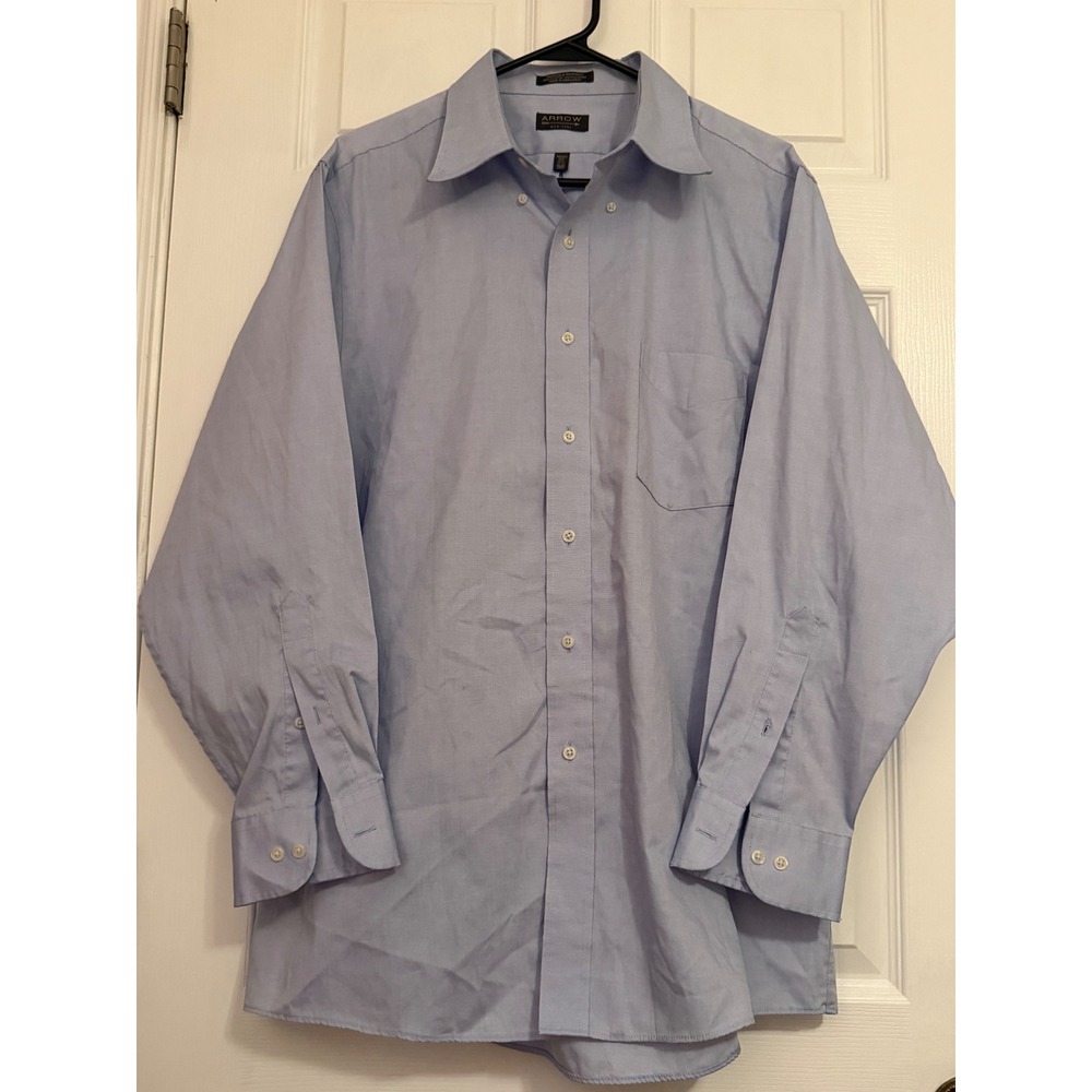 Arrow Mens Fairfield Pinpoint Dress Shirt Light Blue Wrinkle Free 16.5 32/33 L